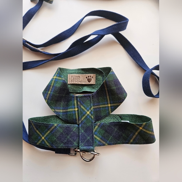 Scotty Furberry Green and Blue Plaid Tinkie Harness and leash size